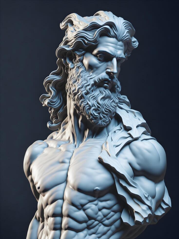 Bust of the god Zeus. Ancient Greek mythology. Antique sculpture. photo