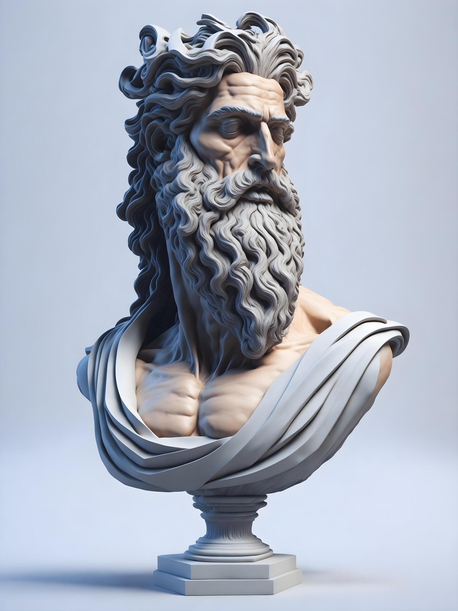 Bust of the god Zeus. Ancient Greek mythology. Antique sculpture