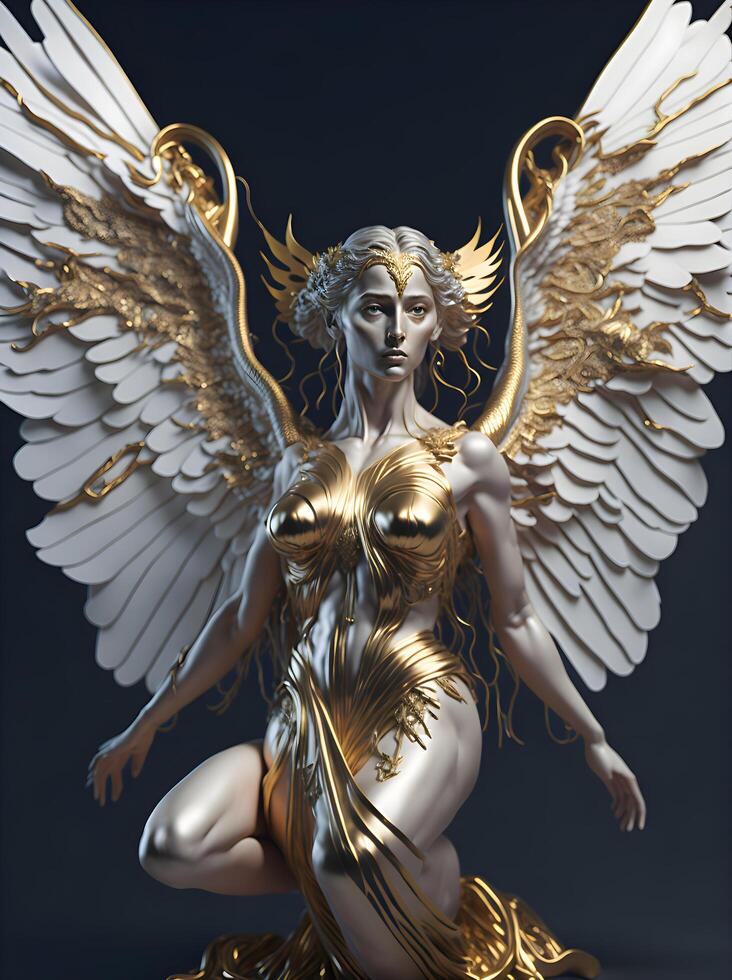 Greek goddes pose with gold and white wings photo