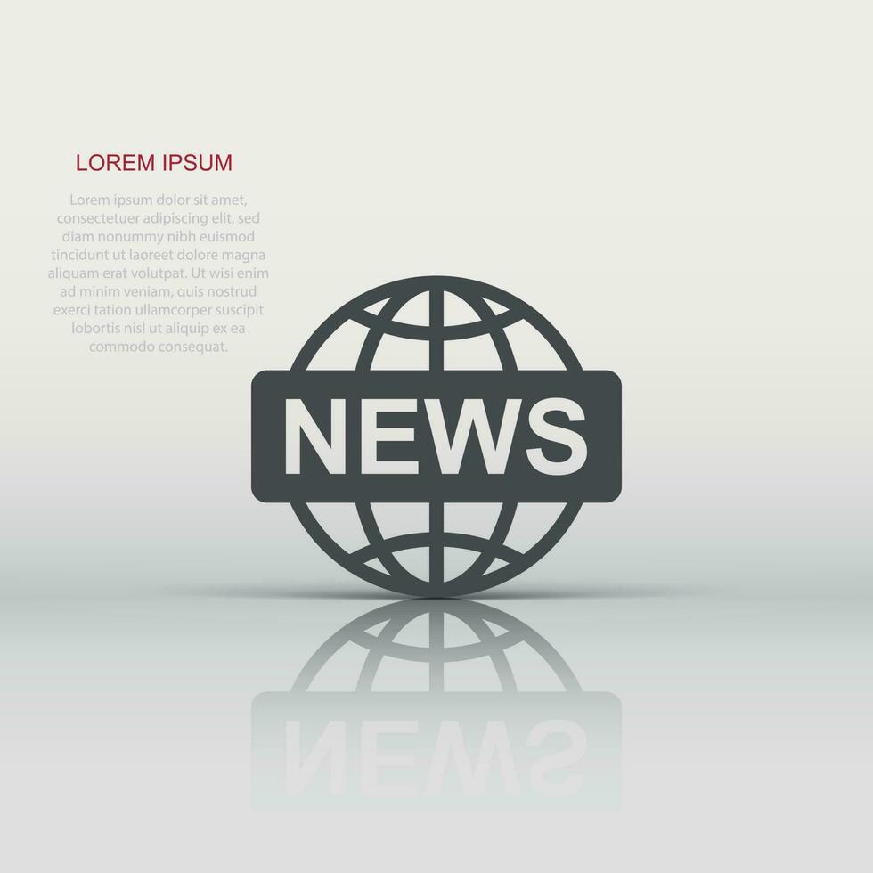 Vector globe news icon in flat style. World news sign illustration pictogram. Newsletter business concept.