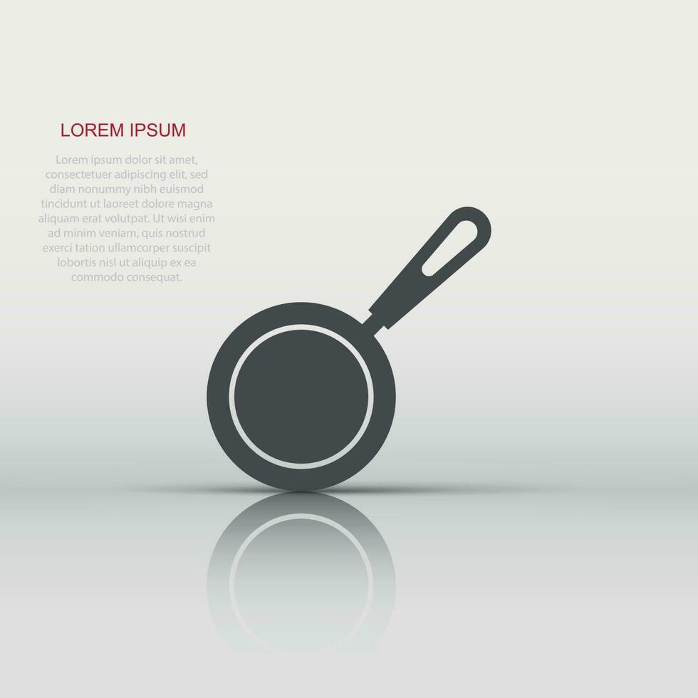 Frying pan icon in flat style. Cooking pan illustration on white isolated background. Skillet kitchen equipment business concept. vector