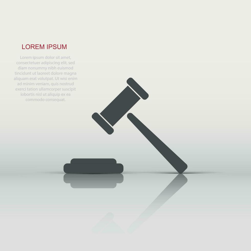 Vector auction hammer icon in flat style. Court tribunal sign illustration pictogram. Hammer business concept.