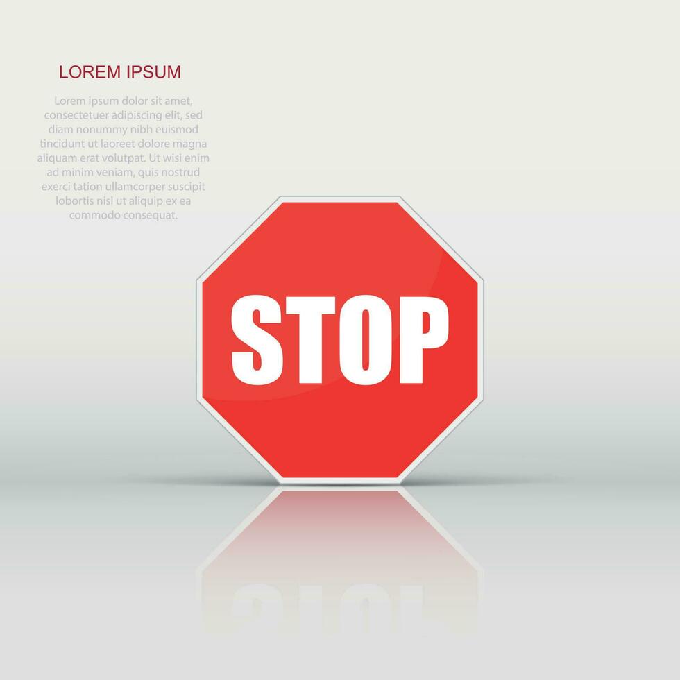 Vector red stop sign icon in flat style. Danger sign illustration pictogram. Stop business concept.
