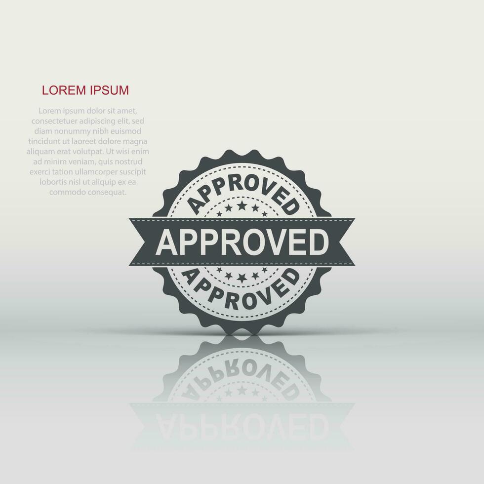 Approved seal stamp vector icon. Approve accepted badge flat vector illustration. Business concept pictogram on white background.