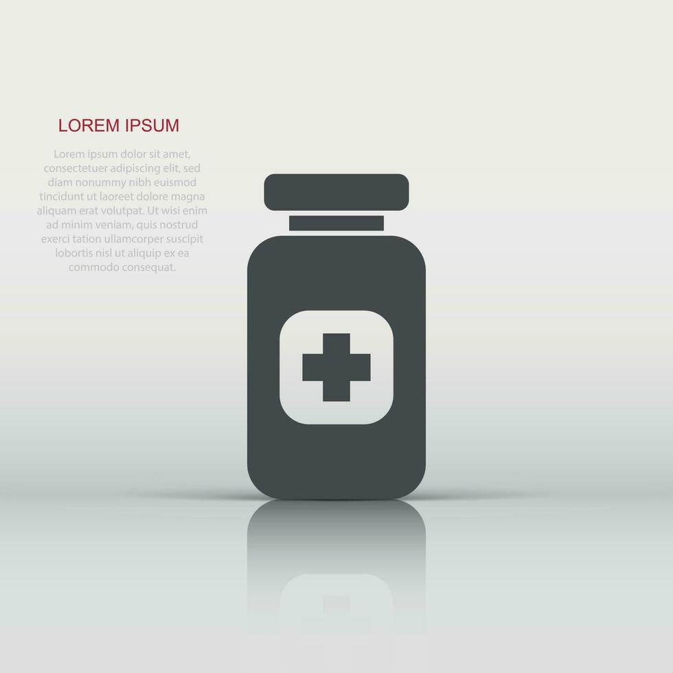 Pill vector icon in flat style. Tablet illustration on white isolated background. Bottle medical concept.