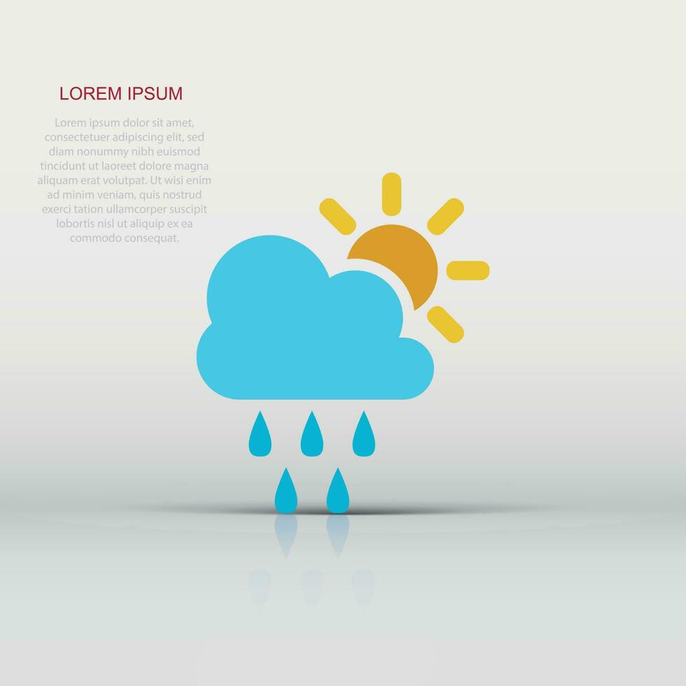 Weather forecast icon in flat style. Sun with clouds illustration on white isolated background. Forecast sign concept. vector