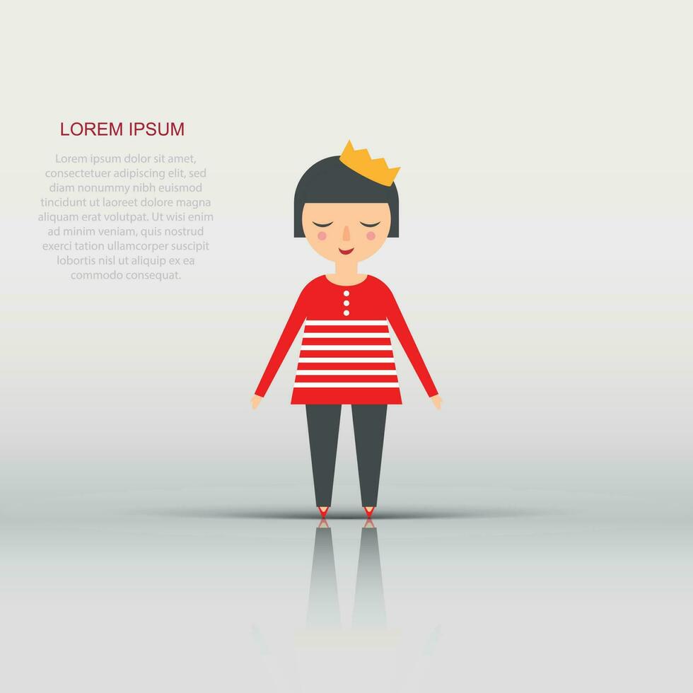 Cute girl icon in flat style. Woman character illustration on white isolated background. Cartoon girl business concept. vector