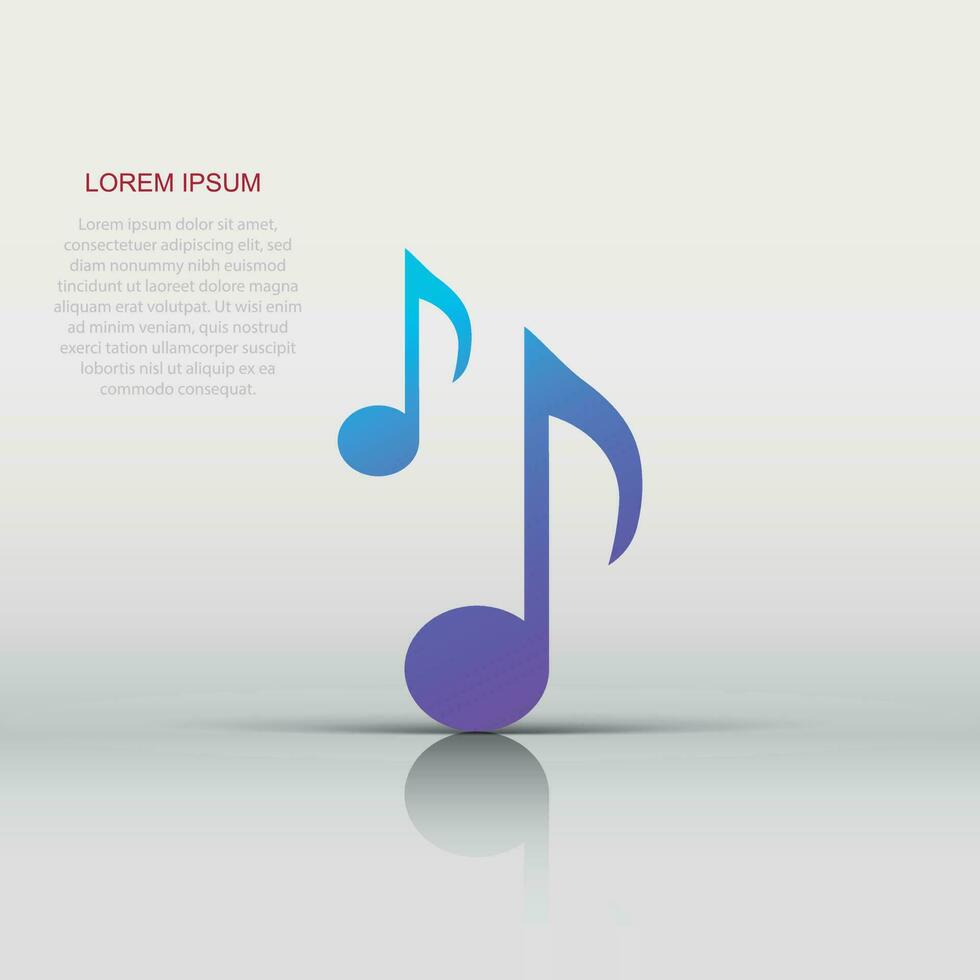 Music note icon in flat style. Sound media illustration on white isolated background. Audio note business concept. vector