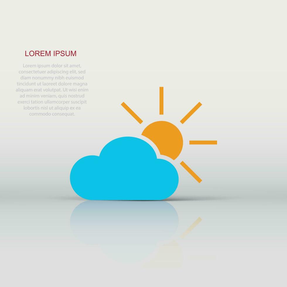 Weather forecast icon in flat style. Sun with clouds illustration on white isolated background. Forecast sign concept. vector