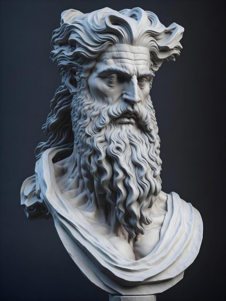 Bust of the god Zeus. Ancient Greek mythology. Antique sculpture. photo