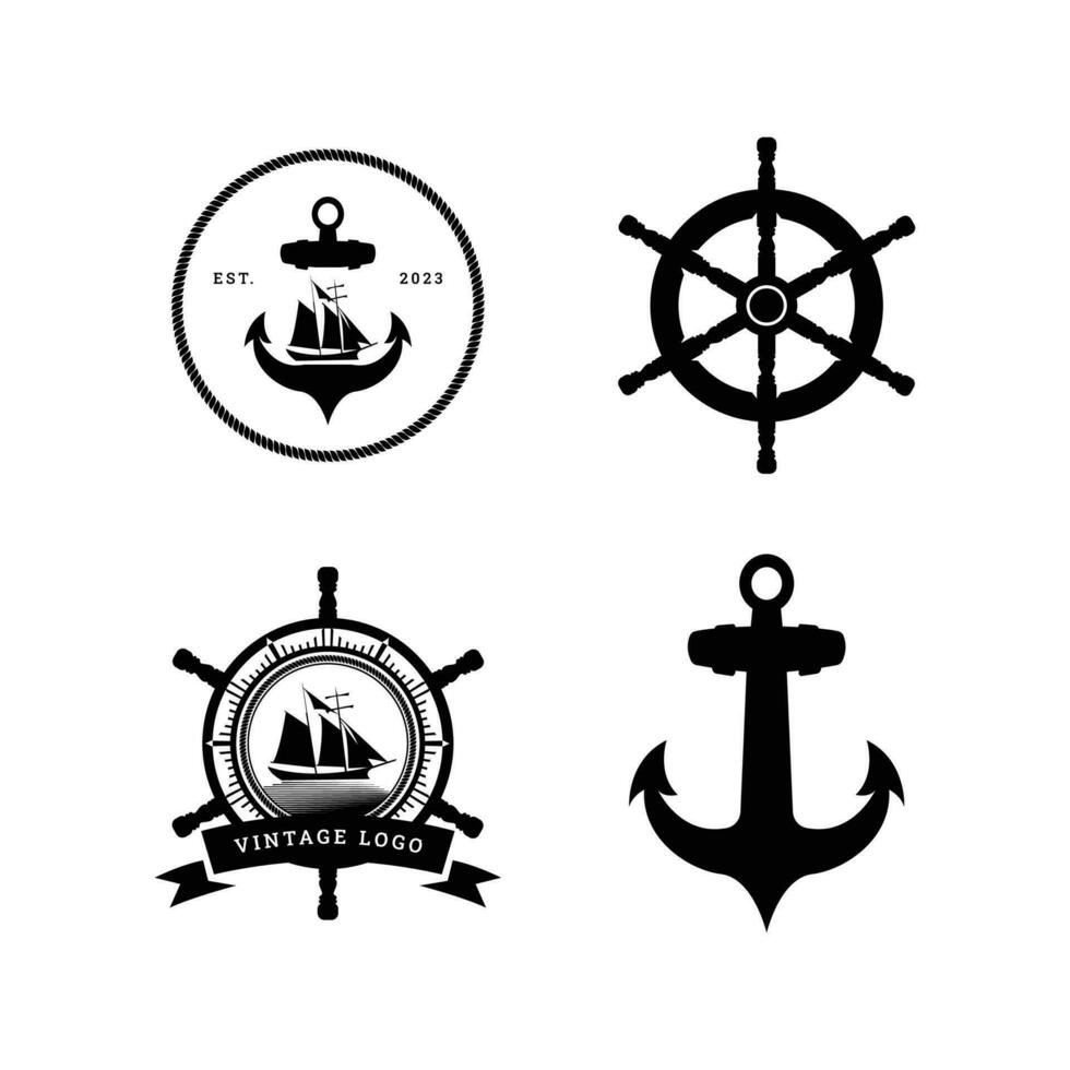 conjunto de Clásico náutico etiquetas, íconos y diseño elementos ancla Insignia vector