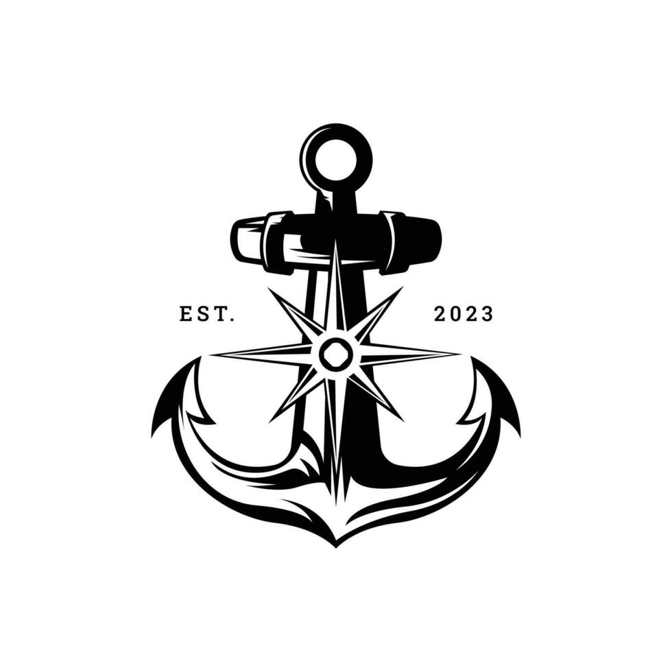 Anchor and compass logo designed vector template