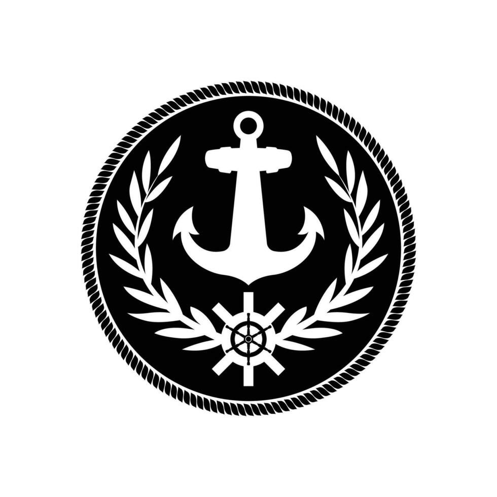 Anchor in circle emblem logo design within the black and white color vector