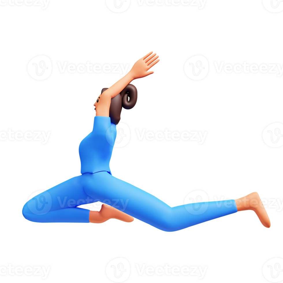 3d ung lady praktiserande yoga. png