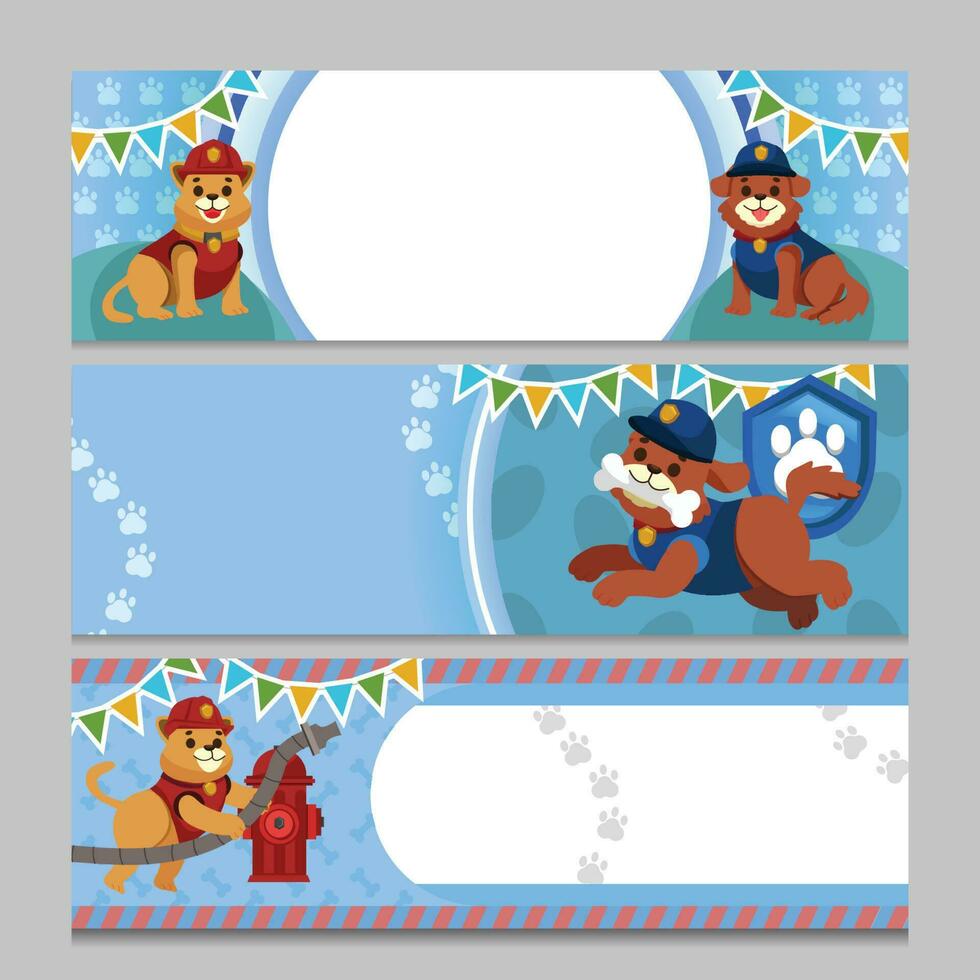 Cute Police and Fireman Dog Party Banner vector