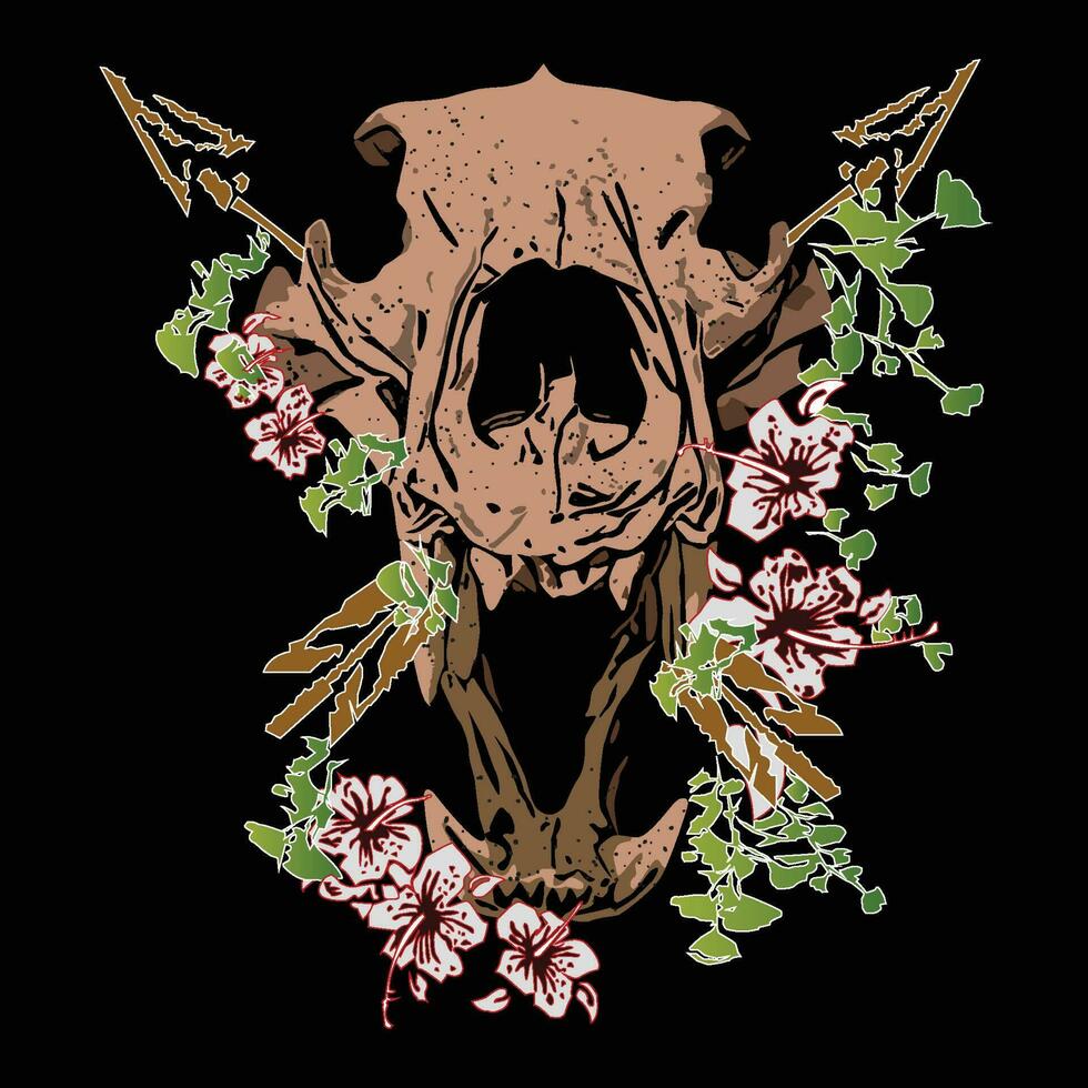 A bear skull with a red face and a black background. vector