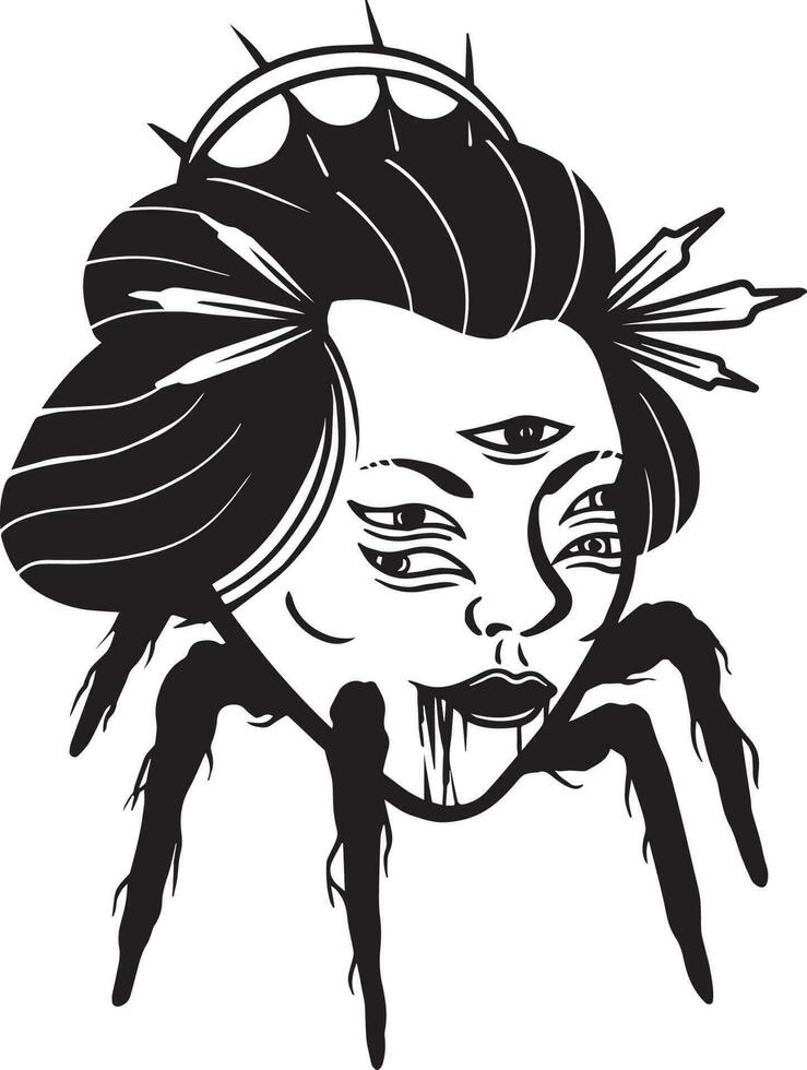 japanese traditional geisha handrawn tattoo illustration vector