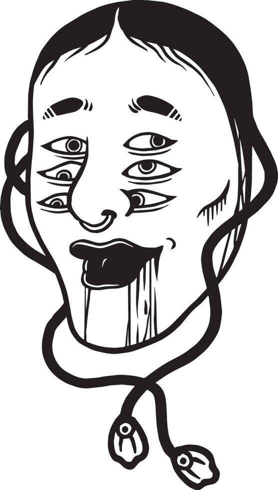 Japanese noh mask hand drawn illustration good for tattoo design vector