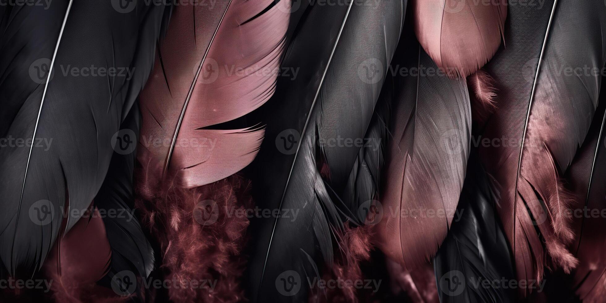 . . Photo realistic black feathers pattern background texture. Ellegant aesthetics luxury vibe. Graphic Art
