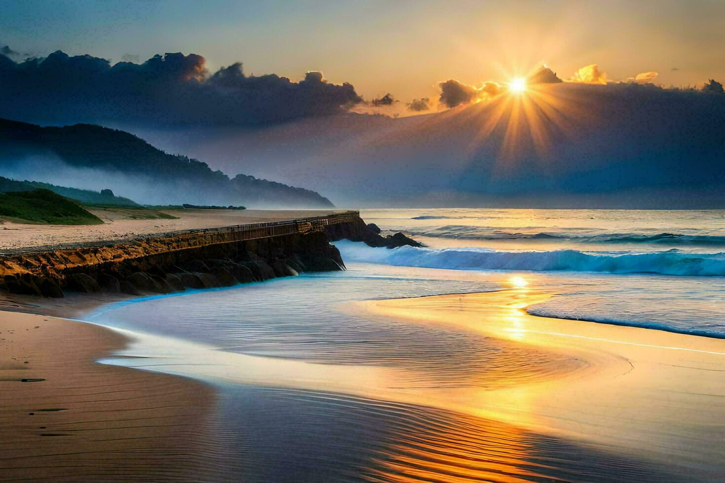 sunset on the beach ai generate photo