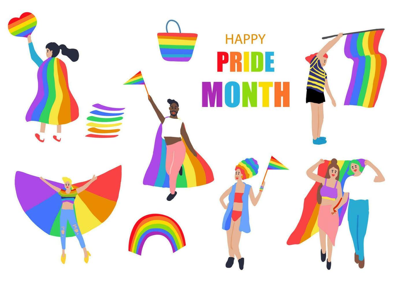 Pride month day object with couple and people for postcard social media vector