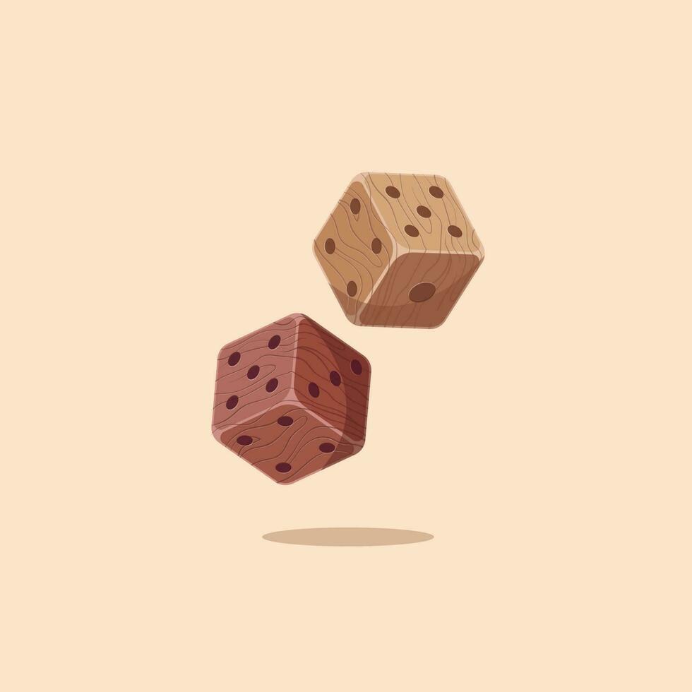 isometric vector illustration on a beige background, two wooden dice, gambling and entertainment