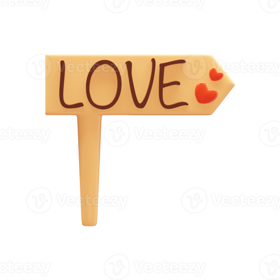 3D Render of Love Wooden Signboard Element. png