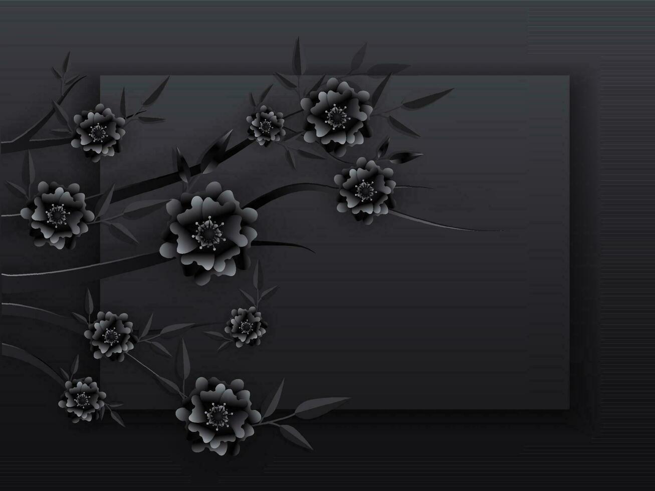 Paper Cut Flowers Branch on Black Background with Space For Text. vector