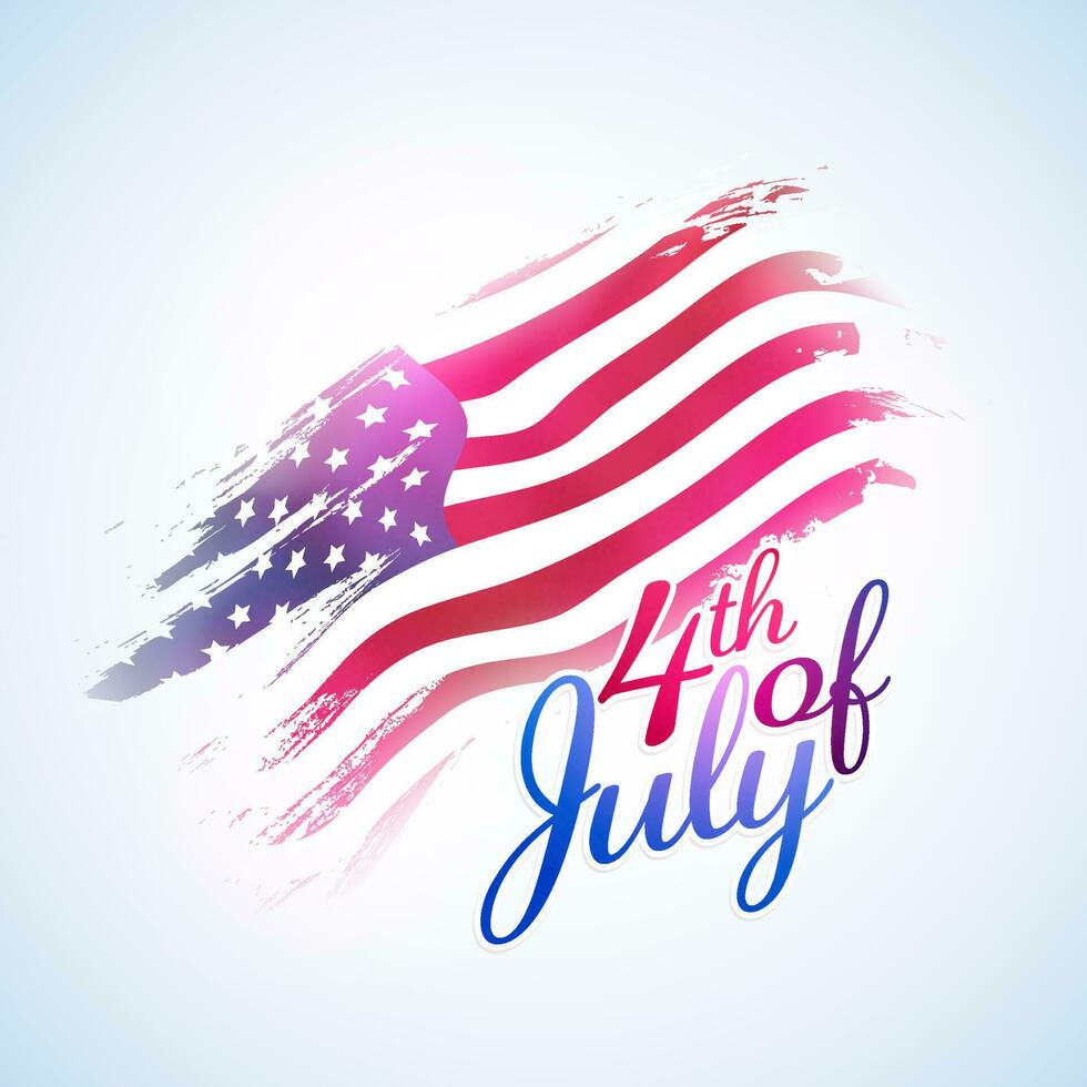 4th Of July Calligraphy with American Flag Color Brush Grunge Background. vector