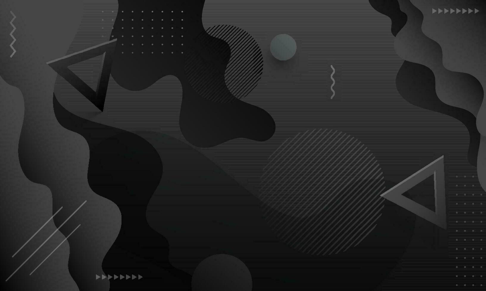 Abstract Black Background with Geometric Elements and Wavy Pattern. vector