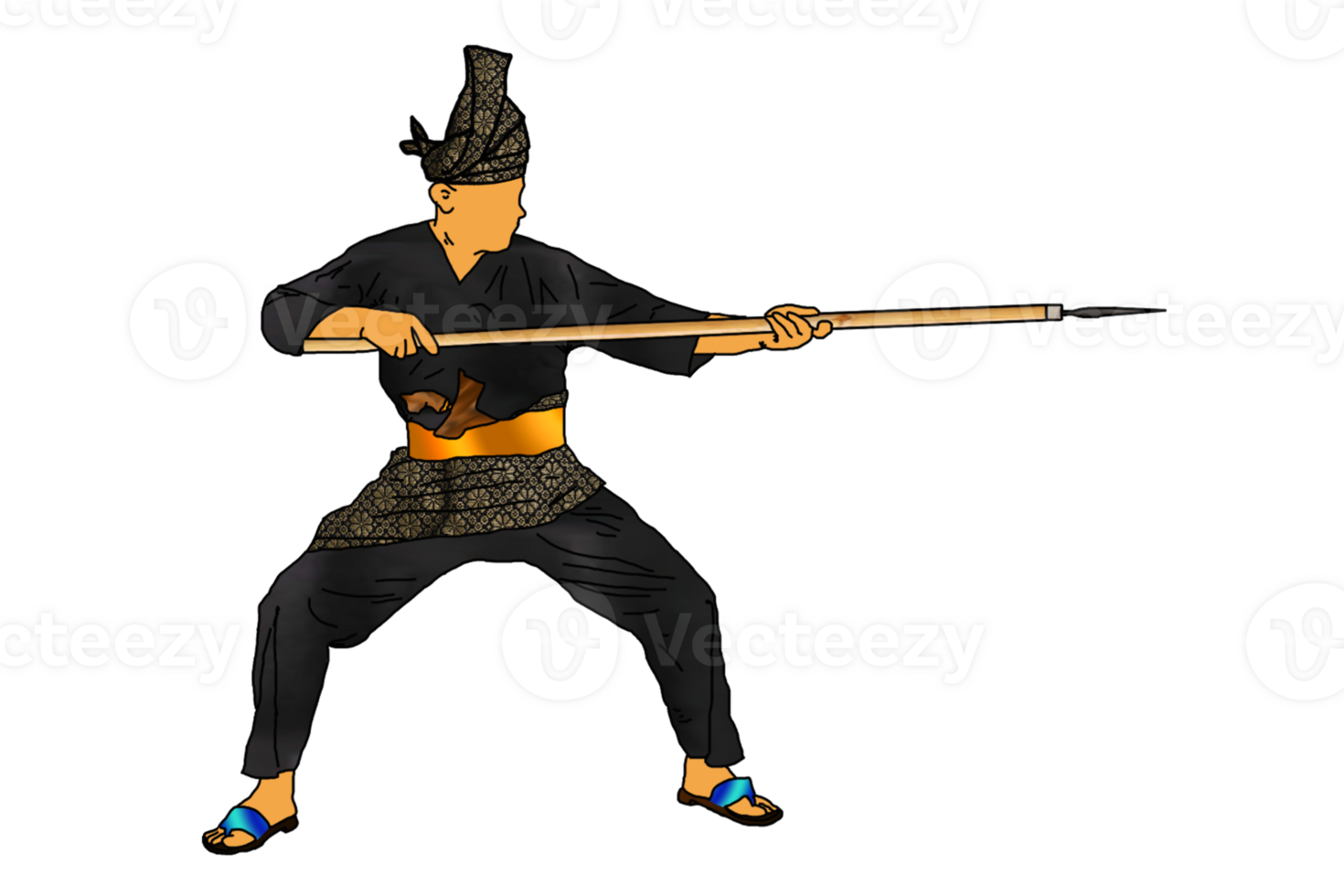Malay Nusantara warrior movement pattern with hold spear png