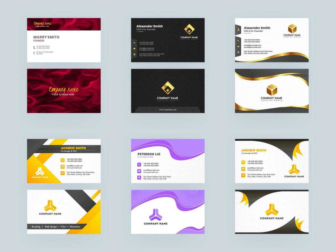 Modern Business Card or Visiting Card Design Set in Front and Back View. vector