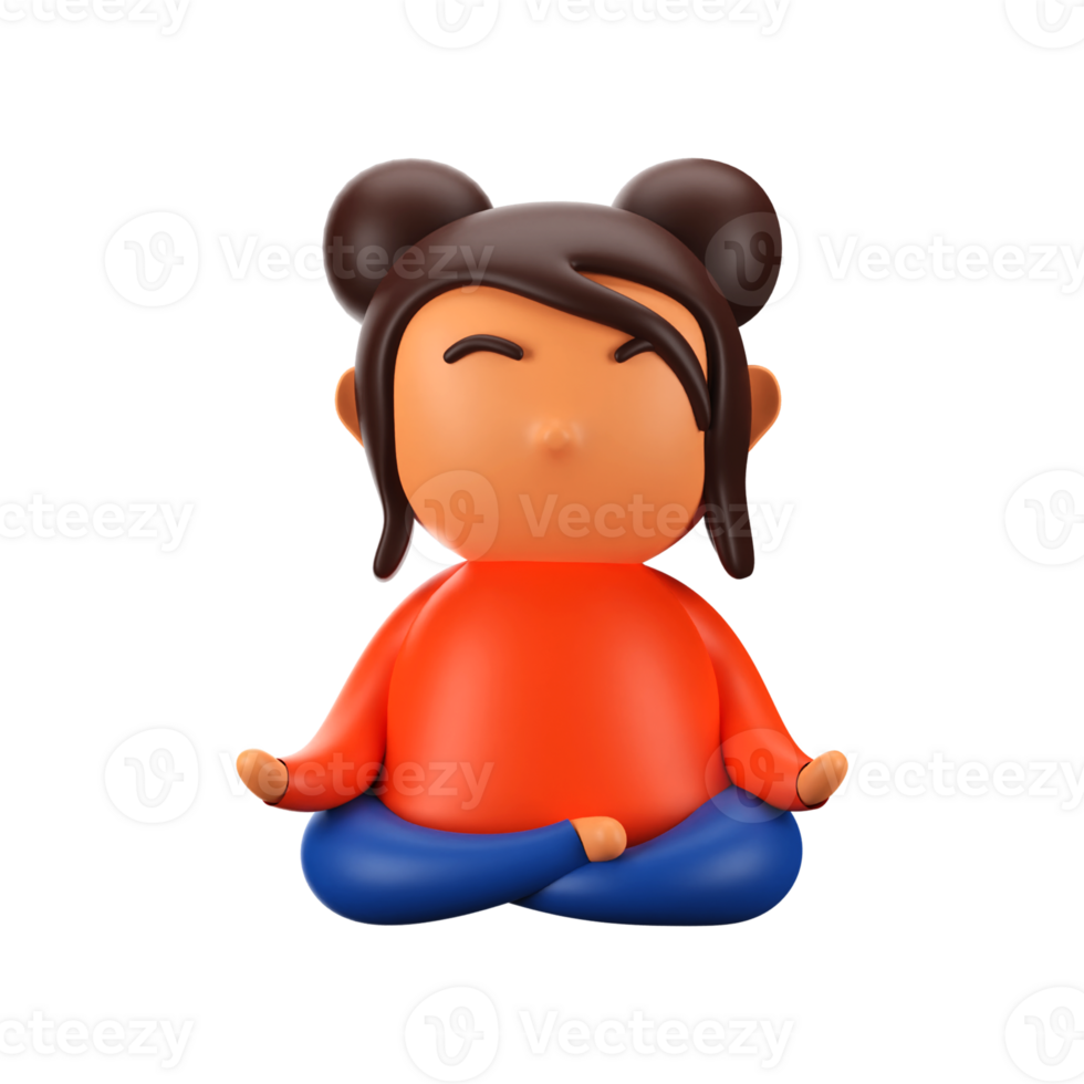 3D Cartoon Girl Doing Yoga. png