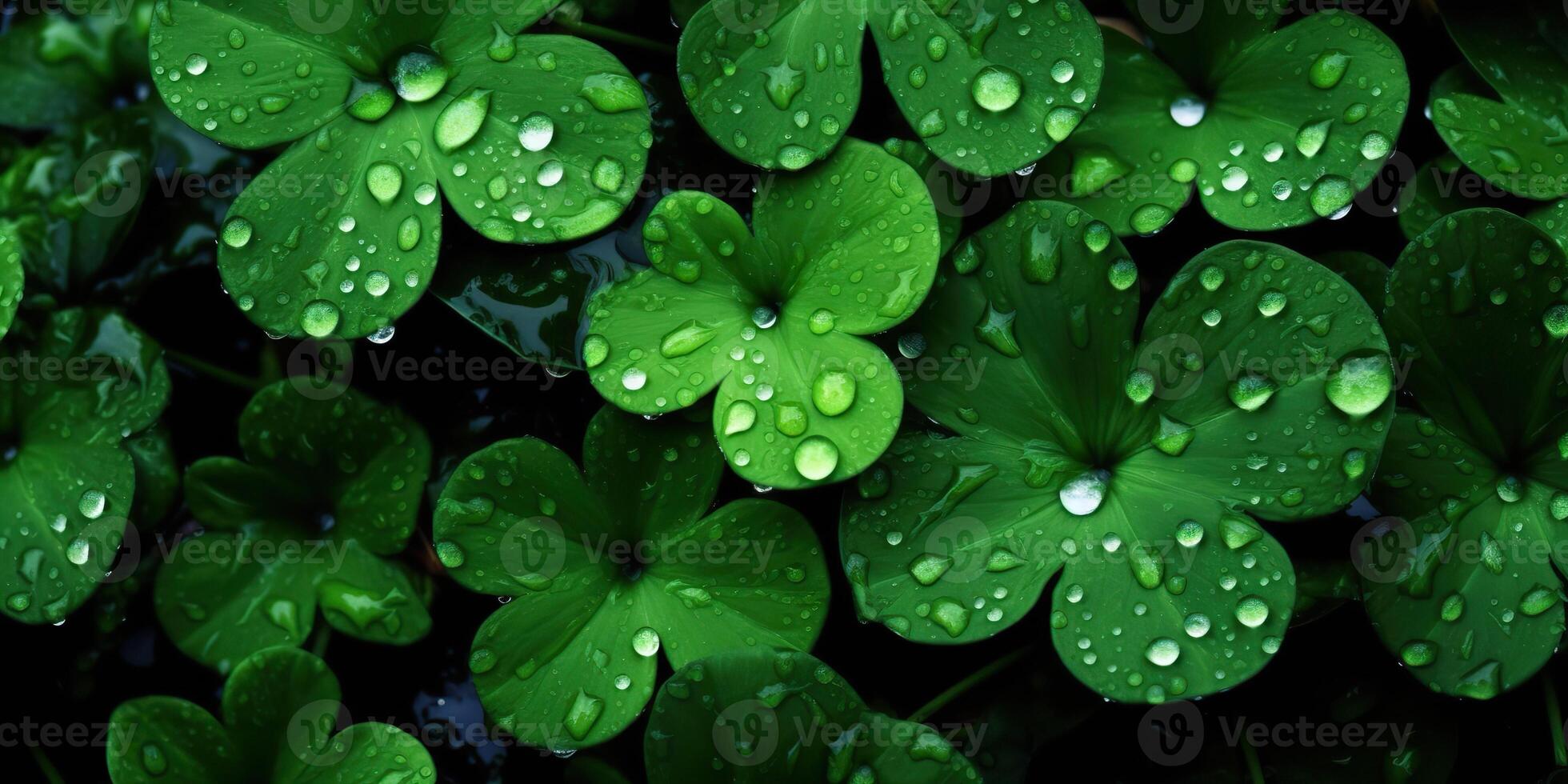 . Photo realistic illustration of top view green fresh clover leafes. Irish symbol. . Graphic Art
