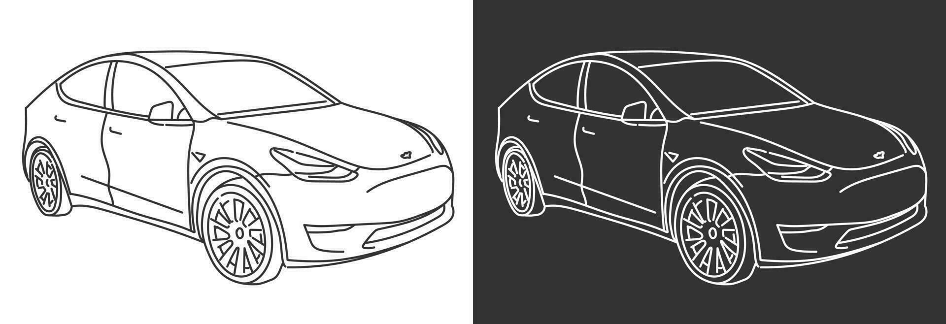 Line art illustration of modern sports car isolated on black and white for coloring book, t-shirt business brochures vector