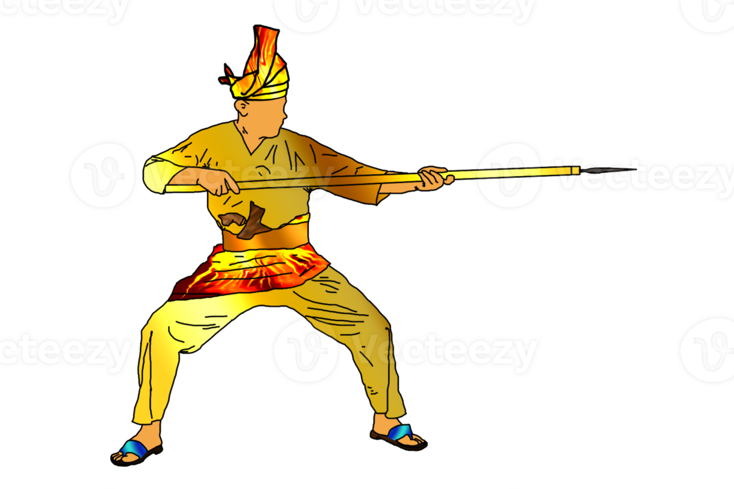 Malay Nusantara warrior movement pattern with hold spear png