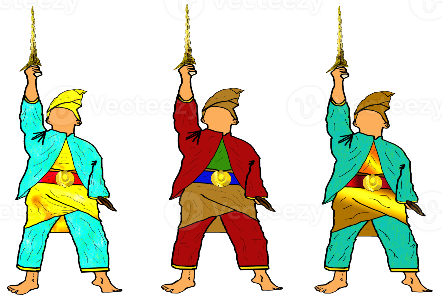 icon Malay warrior step dance with hold traditional weapon had curve balde png