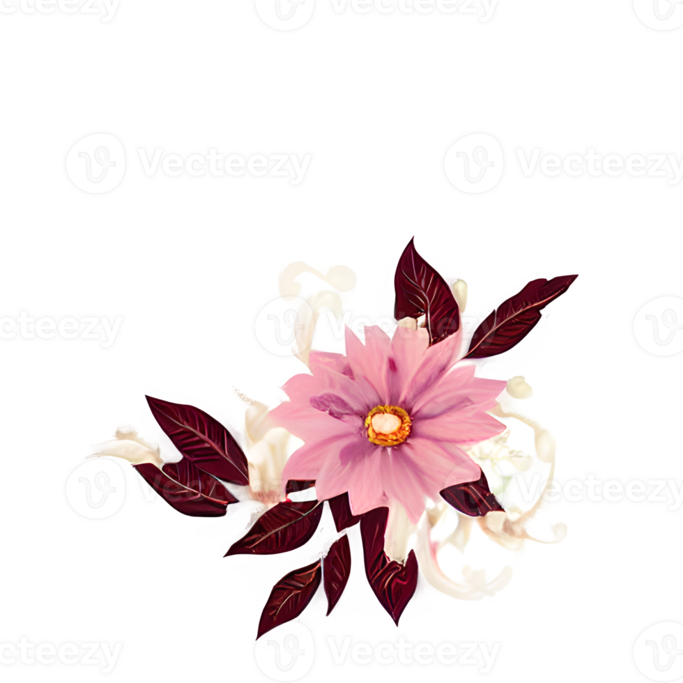Ivory and Burgundy flowers, Leaves, vintage Pastel png