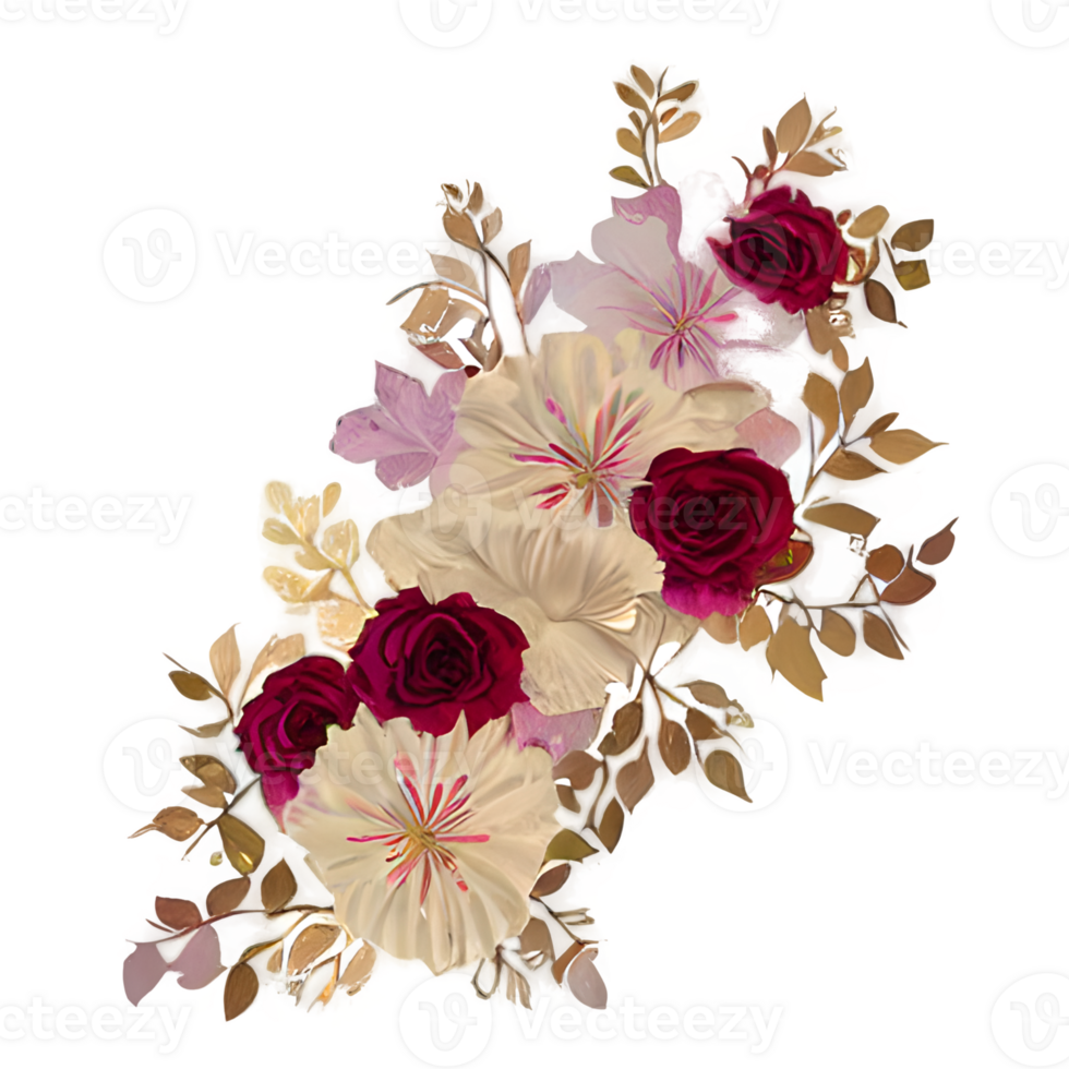 Ivory and Burgundy flowers, Leaves, vintage Pastel Cream Background png