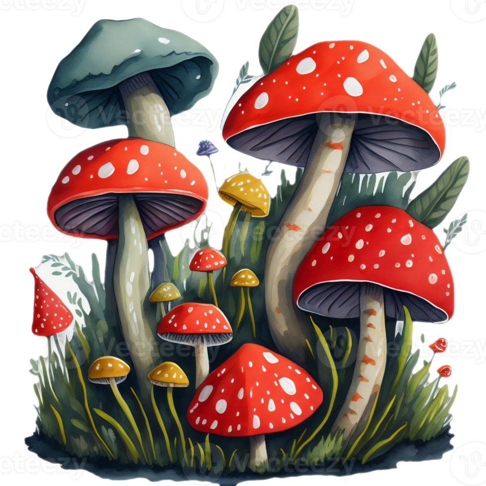 waterverf champignons realistisch clip art transparant , bloemen waterverf paddestoel ai gegenereerd png