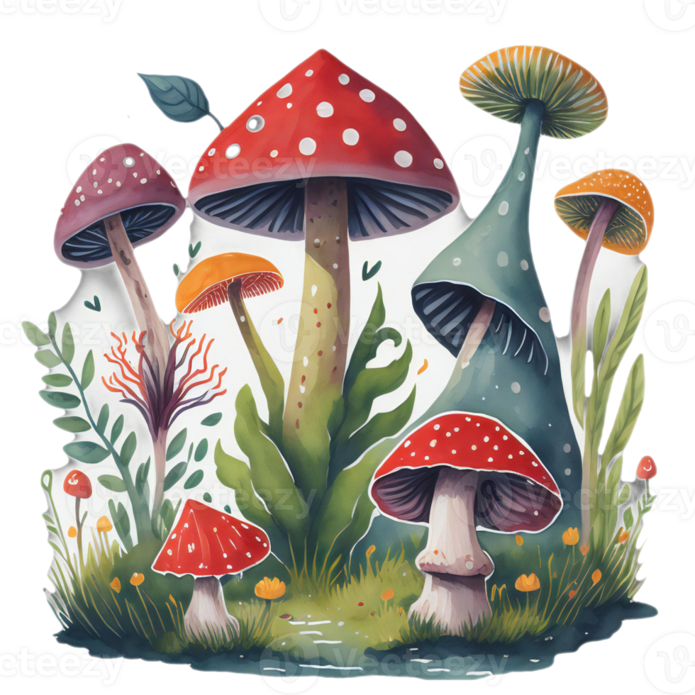 acquerello funghi realistico clipart trasparente , floreale acquerello fungo ai generato png