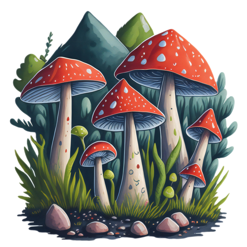 waterverf champignons realistisch clip art transparant , bloemen waterverf paddestoel ai gegenereerd png