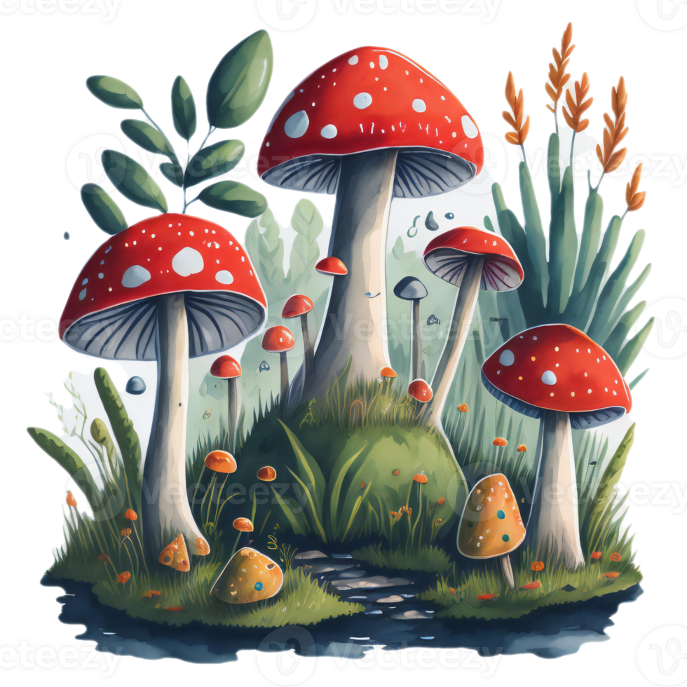 waterverf champignons realistisch clip art transparant , bloemen waterverf paddestoel ai gegenereerd png