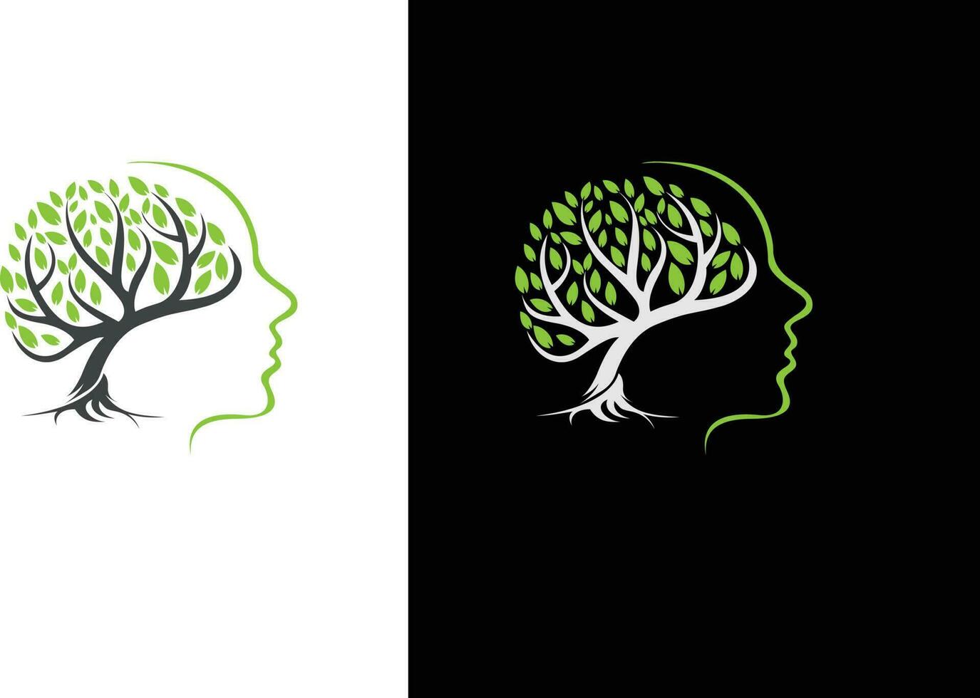 Mental Health logo with brain and green leaves. Free Vector. vector