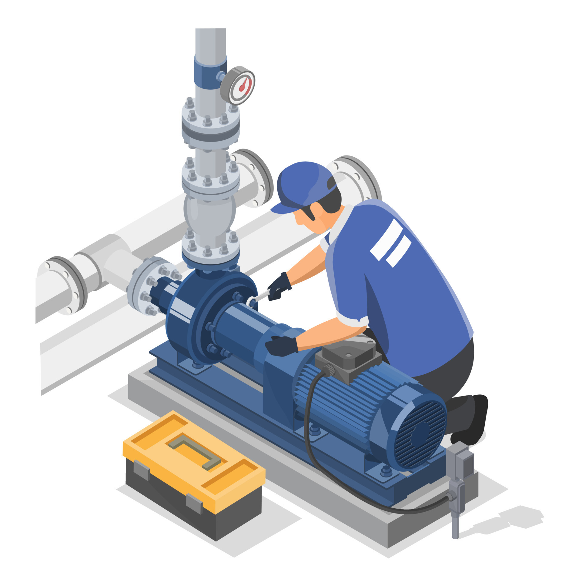 Maintenance technician working with Industrial Water Pumps Building  Maintenance Service concept isometric isolated cartoon vector 23791679  Vector Art at Vecteezy