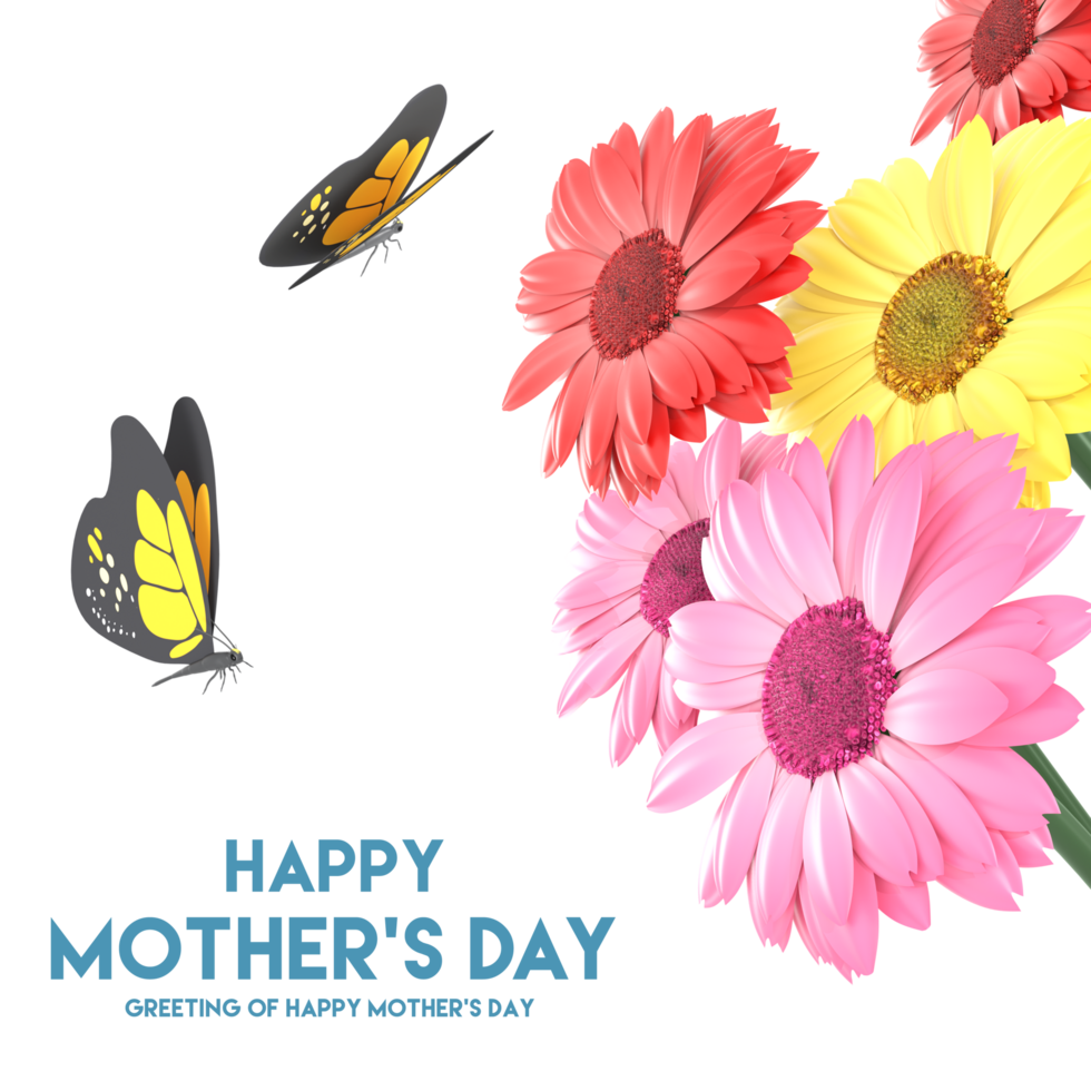 3D Rendering Flowers With Butterflies For Mother's Day png