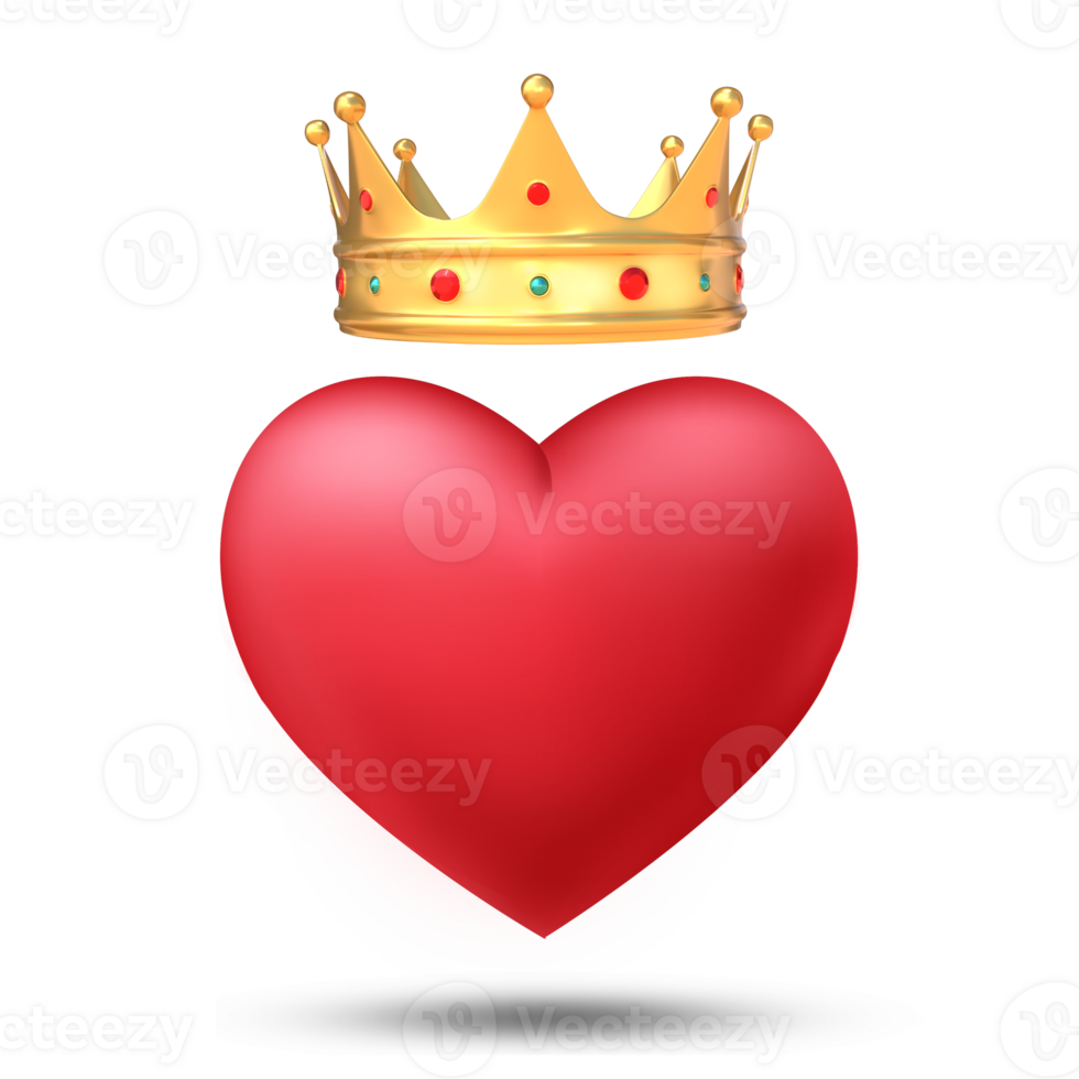 3D Rendering Red Hearts With Golden Crown Isolated On Transparent Background png