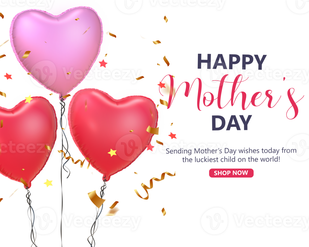 3D Rendering Hearts Balloons For Mother's Day Isolated On Transparent Background png