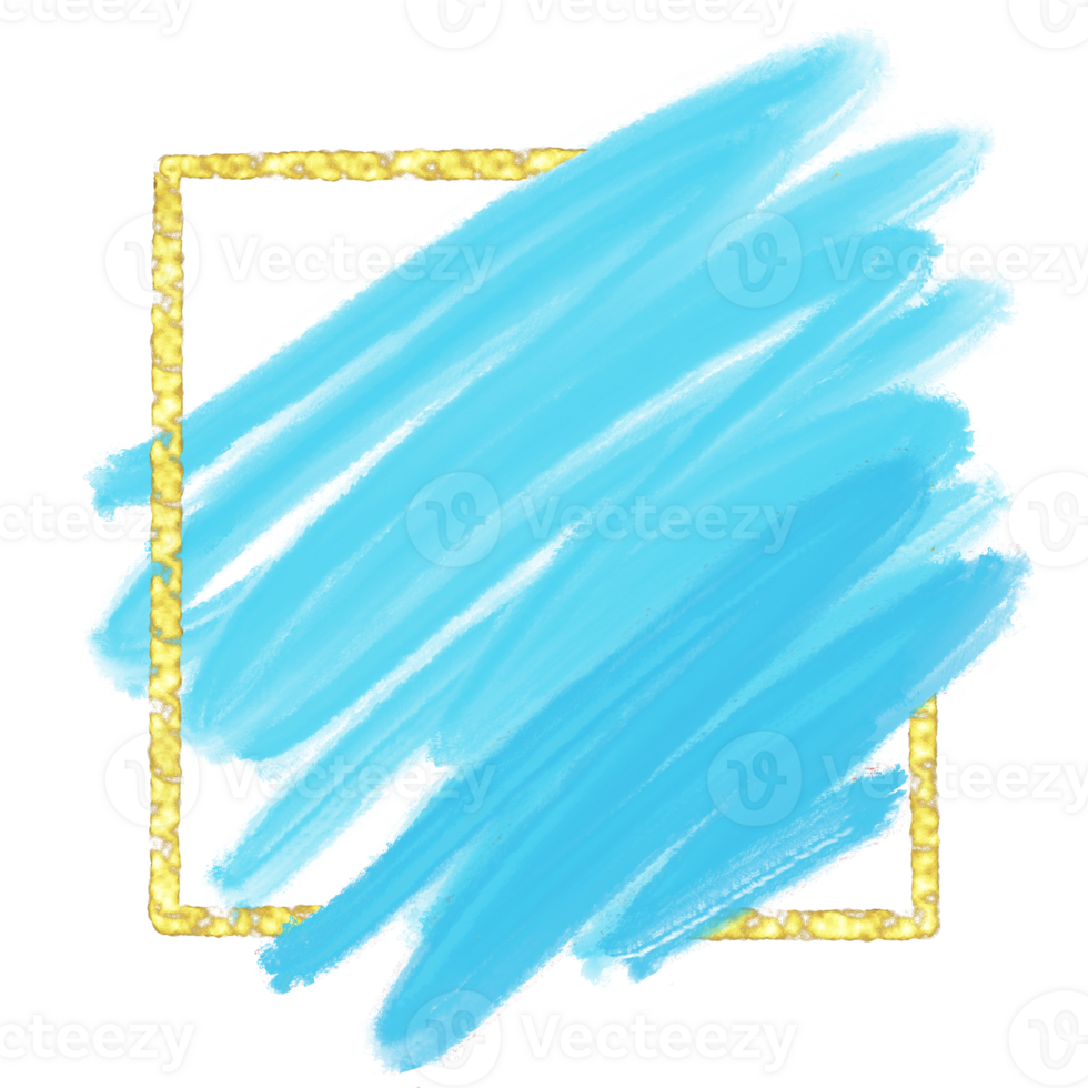 abstrakt blå fyrkant vattenfärg stänk måla färga bakgrund cirkel med gyllene ram, png