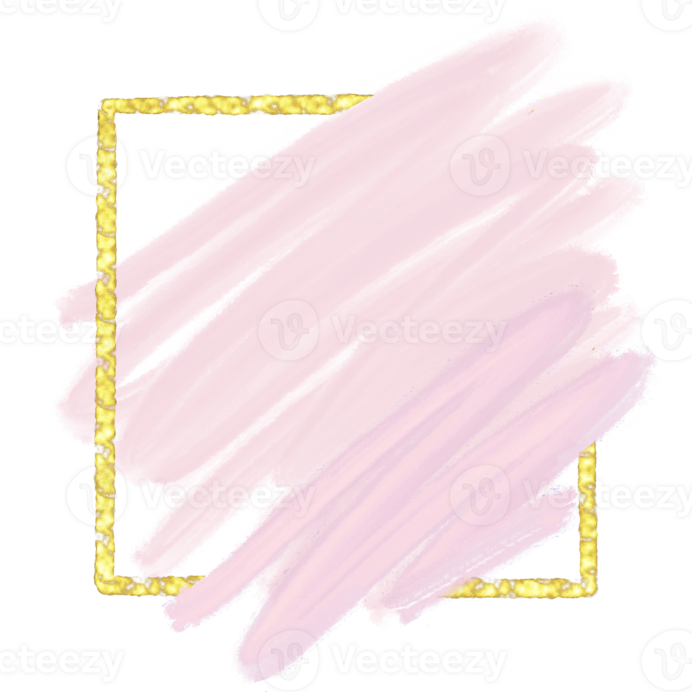 abstrakt pastell rosa fyrkant vattenfärg stänk måla färga bakgrund cirkel med gyllene ram, png